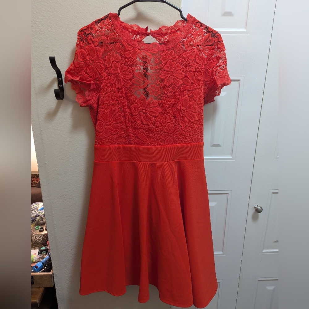 Lace Top Orange Mini Dress